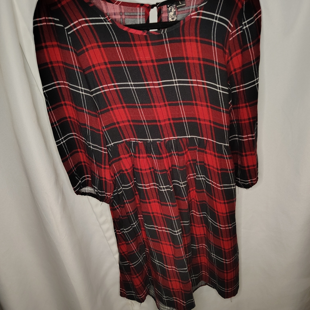 Feathers Red and Black Plaid Mini Dress